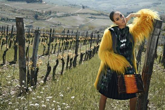 Джоан Смолс в кампании Fendi и платье Джессики Альбы